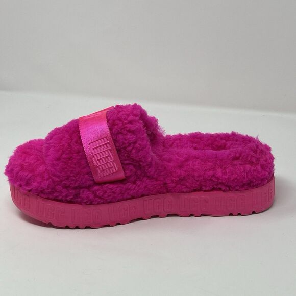 UGG Fluffita Platform Women Fur Slide Slippers Pink Size 7 Sheepskin STORE MODEL - Picture 12 of 16